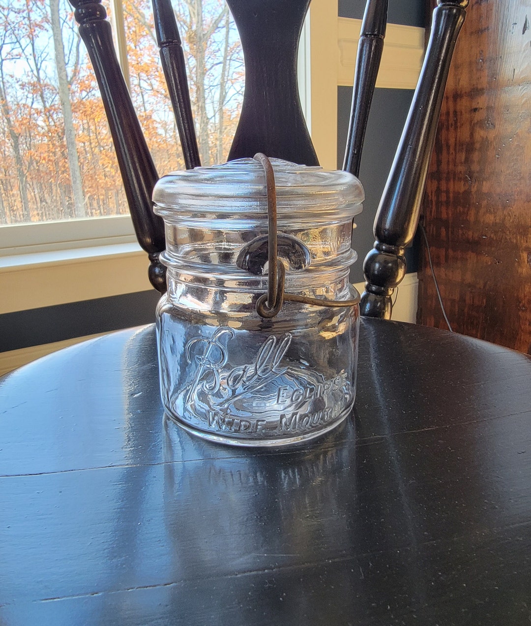 Pint Ball Mason Jar Eclipse Wide Mouth Glass Top Wire Bail Etsy