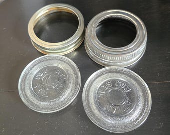 Pair of Atlas EDJ Glass Insert Lids with Metal Bands