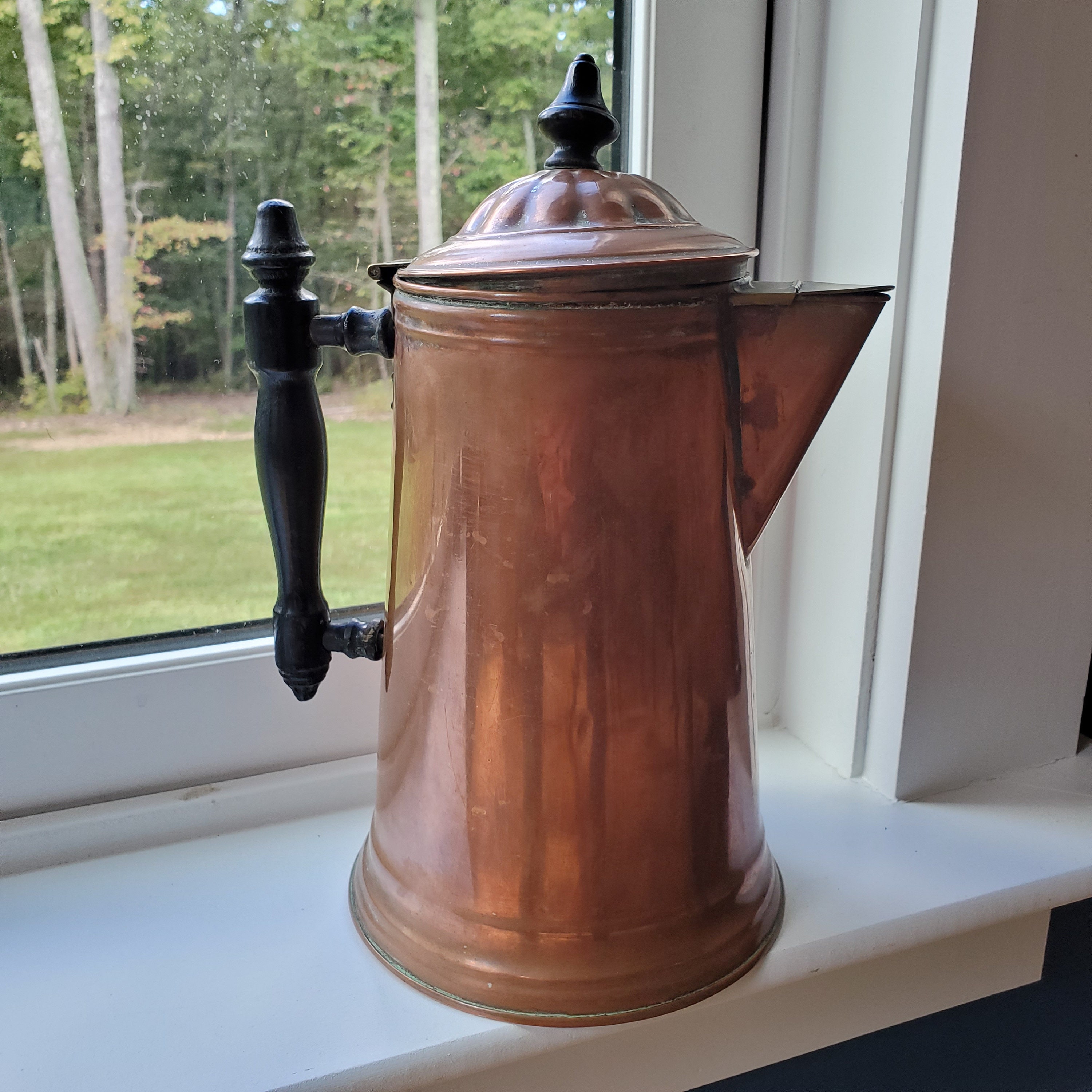 Antique COPPER COFFEE POT Wrought Iron Arts Crafts Puru