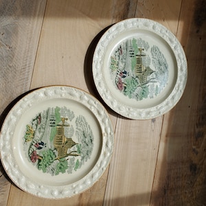 Vintage Pair of Adams & Sons England Transferprint Plates Italian Eatery Scene