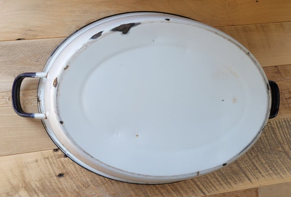 Extra Large Oval Enamel Washtub with Handles Whit… - image 10