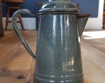 Vintage Blue Gray Lalance & Grosjean Enamelware Coffee Pot