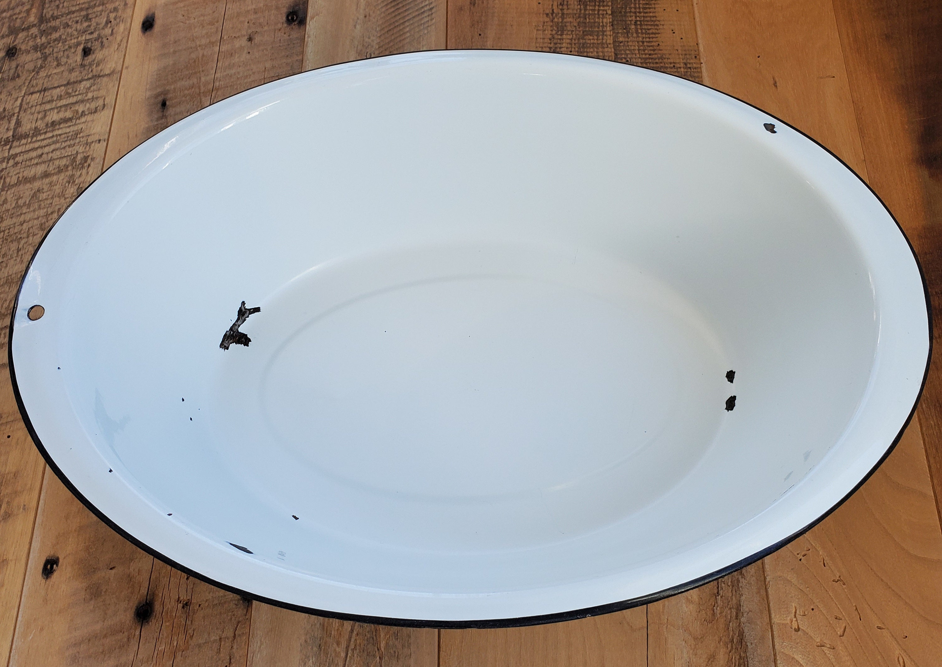 Vintage Large White Porcelain Enamel White Oval Wash Basin Etsy