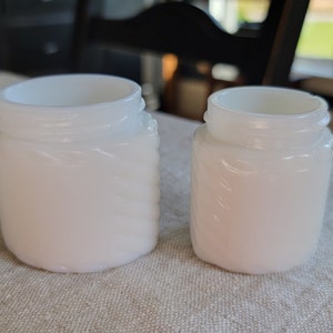 Pair of Woodbury Milk Glass Jars