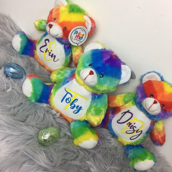 Personalised soft toy rainbow bear