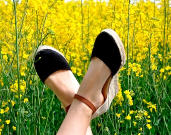 wedge sandals - black- wedges, espadrilles, wedge espadrilles, ankle strap sandal, wedge espadrilles, ankle strap wedge espadrilles