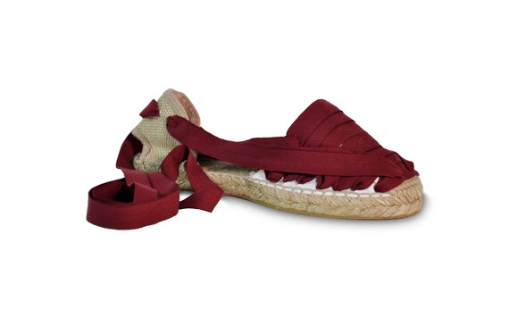 red lace up espadrilles