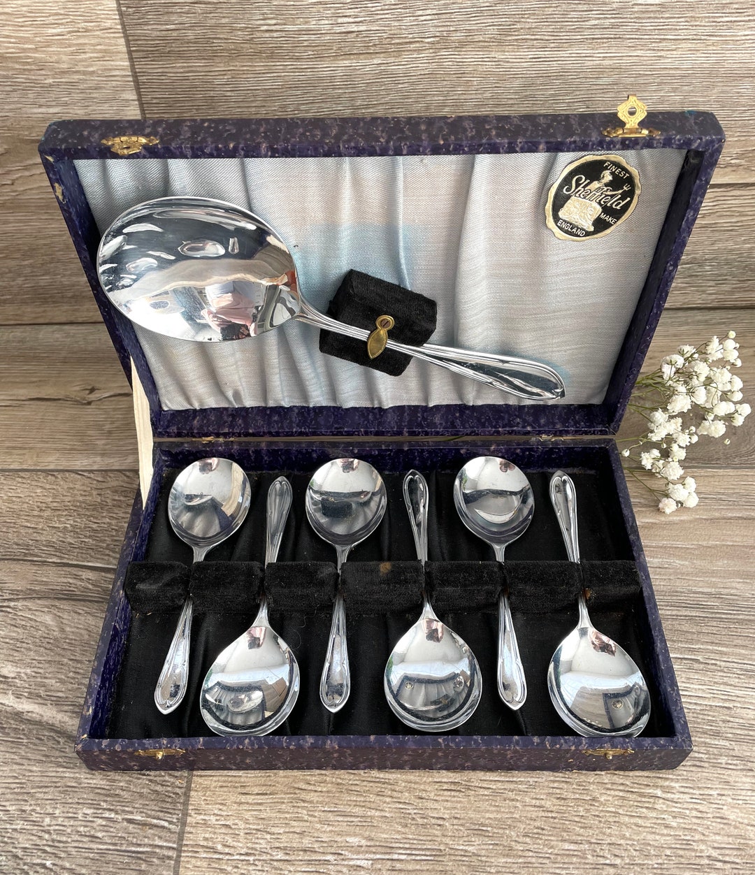 Vintage Sheffield Chrome Plated Spoon Set Complete in a Etsy UK