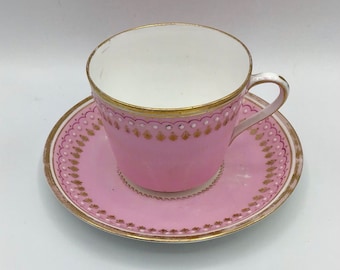 English 19th century Minton pink enamelled cup and saucer pattern 5993 c. 1870