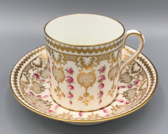 Cauldon demitasse cup and saucer c. 1910-20 with pink roses and heavy gilding