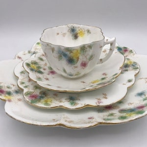 Antigua taza de té inglesa del siglo XIX, de Wileman (pre-Shelley), con patrón cuádruple, 9744, c. 1880