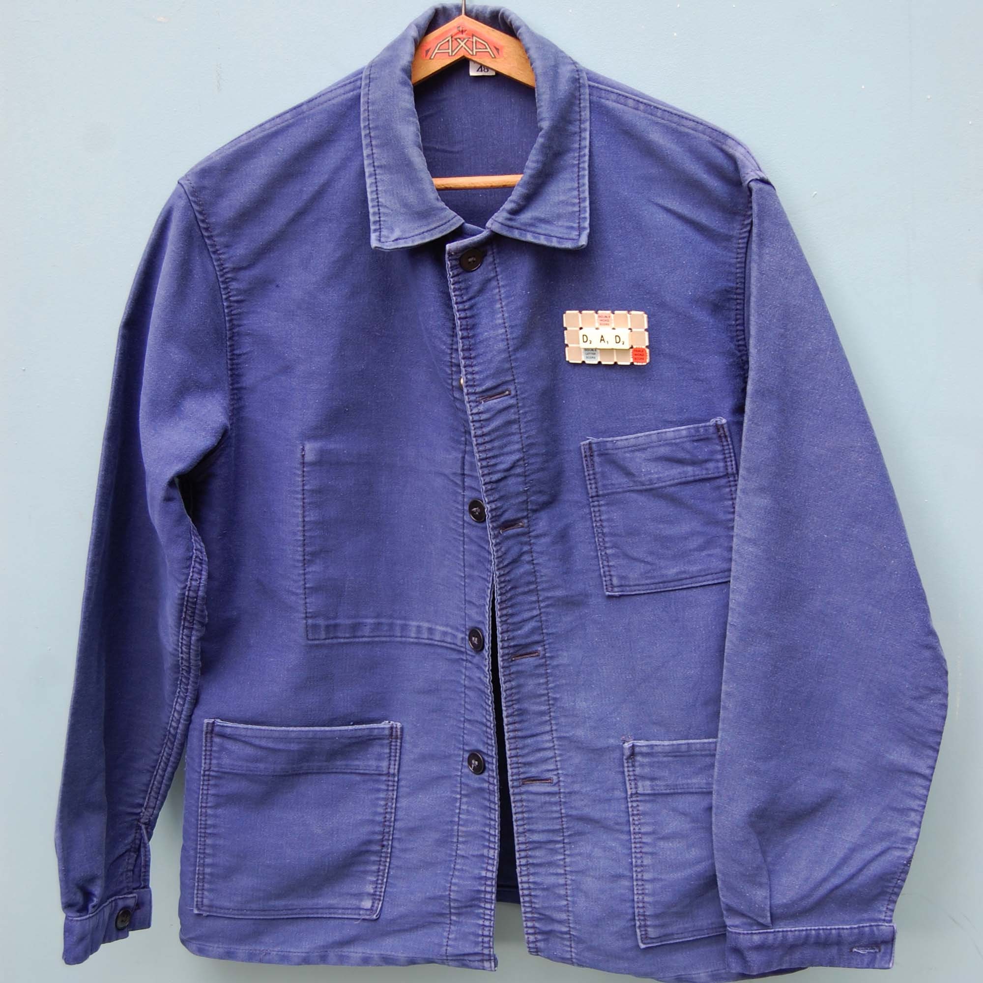 Ancienne veste bleu de travail paysan ancienne en moleskine Auvergne