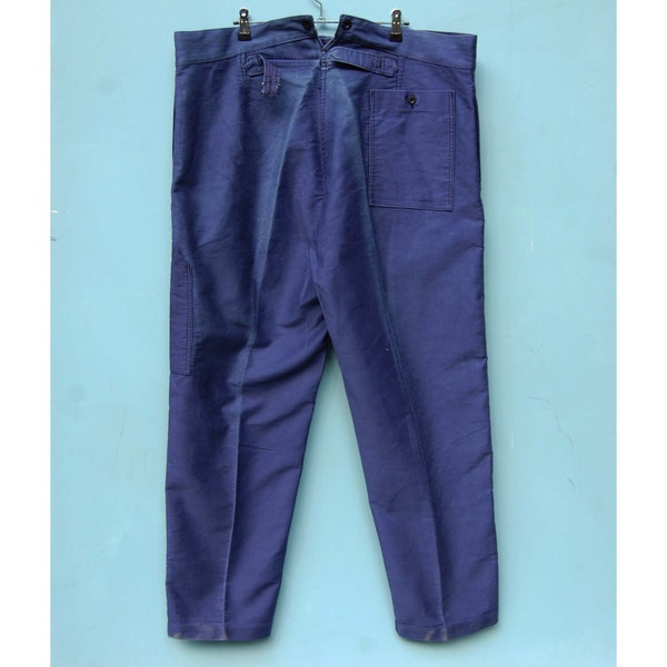 Pantalon Moleskine bleu taille haute, Deadstock Shopfaded!