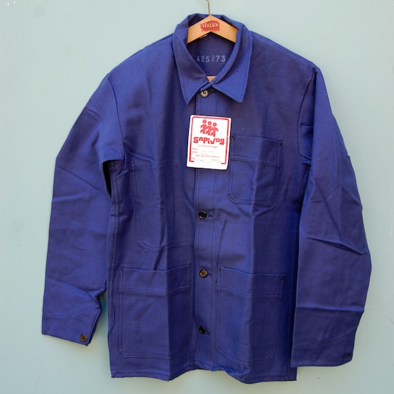 New blue french work jacket for men size small - image 2