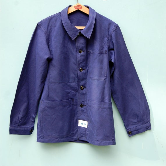 Blue chore jacket, French work jacket for men siz… - image 1