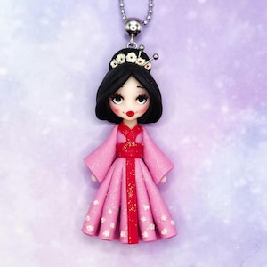 GEISHA polymer clay DOLL, handmade necklace