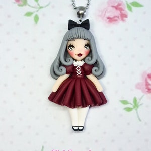 PRE ORDER Gothic polymer clay doll, handmade necklace fimo