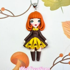 POLYMER CLAY DOLL, handcraft necklace fimo