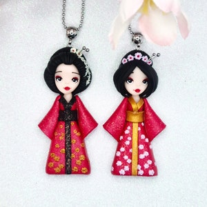 GEISHA polymer CLAY DOLL handmade necklace fimo