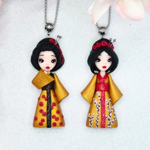 GEISHA polymer CLAY DOLL handmade necklace fimo