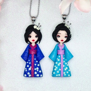 GEISHA polymer CLAY DOLL handmade necklace fimo