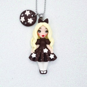 POLYMER CLAY DOLL handmade necklace fimo