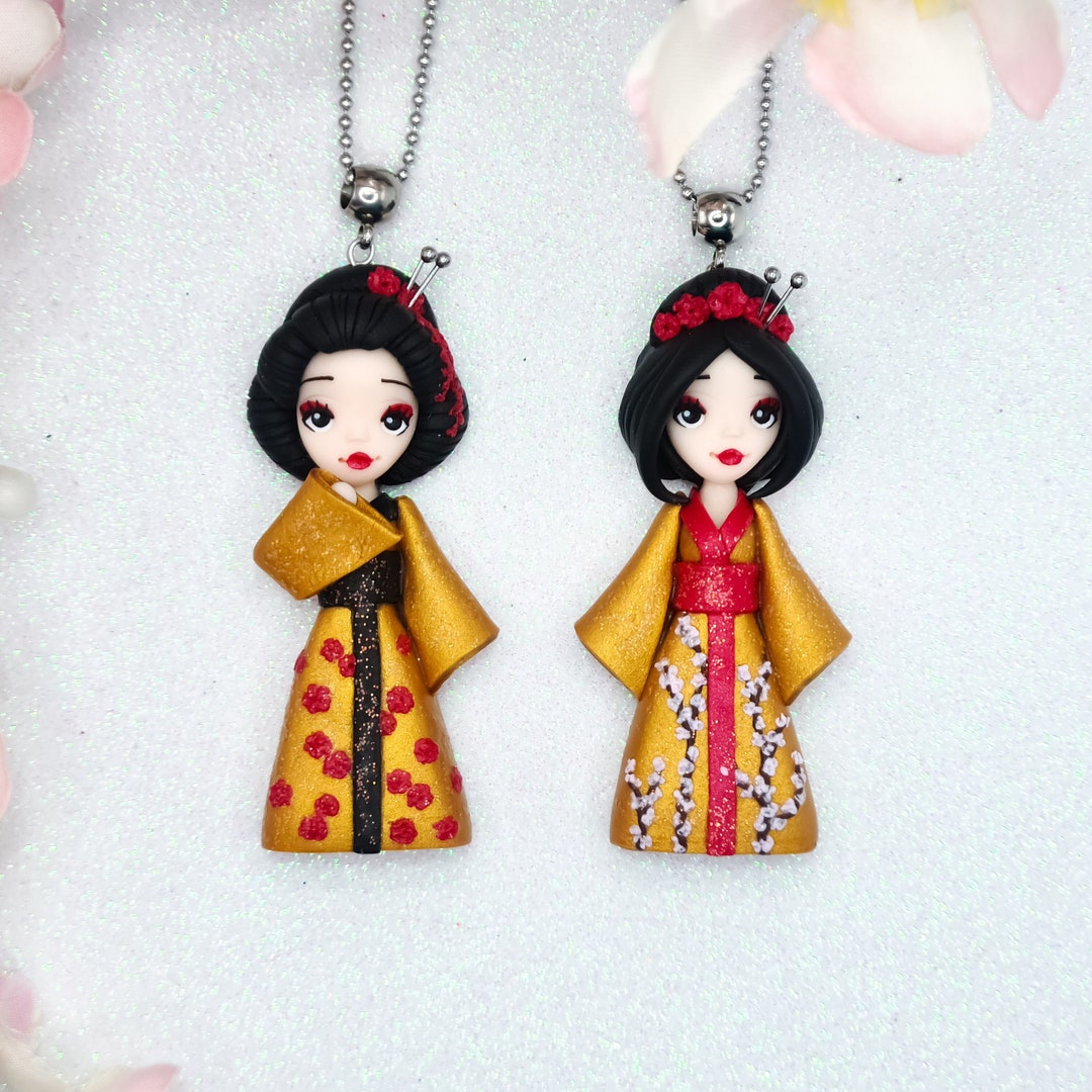 GEISHA Polymer CLAY DOLL Handmade Necklace Fimo Etsy
