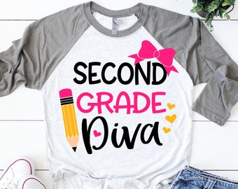 Second Grade Diva Svg, Girl 2nd Grade Svg, Back to School Svg, First Day of School, Second Grade Shirt Svg File for  & , Png