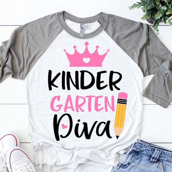 Kindergarten Diva Svg, Girl Kindergarten Svg, Back to School, First Day of School, Kindergarten Shirt Svg Files for Cutting Machines,  Png