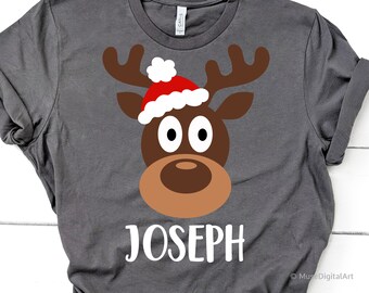 Reindeer Face Svg, Boy Christmas Svg, Reindeer Monogram Svg, Funny Kids Christmas, Cute Christmas Shirt Svg File for  &  Png