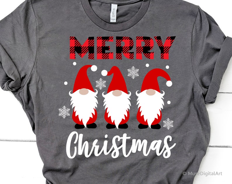 Merry Christmas Svg, Christmas Gnomes Svg, Cute Gnomies Svg, Buffalo Plaid, Kids Funny Christmas Shirt Svg File for Cricut & Silhouette, Png 