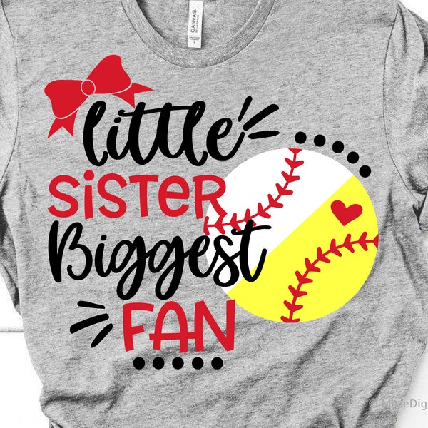 Baseball Sister Svg, Little Sister Biggest Fan Svg, Half Baseball Softball Girl Baseball Softball Shirt Svg for  & , Png