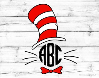 Cat in the Hat Svg Cat in the Hat Monogram Svg Kids Svg School Svg Cat Hat Svg Cat Svg Preschool Svg for Cricut Svg for Silhouette Png File