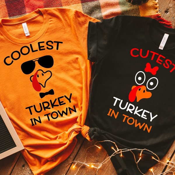 Kids Thanksgiving Svg, Coolest Cutest Turkey in Town Svg Bundle, Funny Girl Boy Turkey Day Matching Shirts, Cute Svg for , Png File