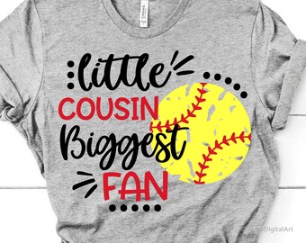 Softball Cousin Svg, Softball Svg, Little Brother Biggest Fan, Boy Softball Shirt, Grunge Distressed Svg File for  & , Png