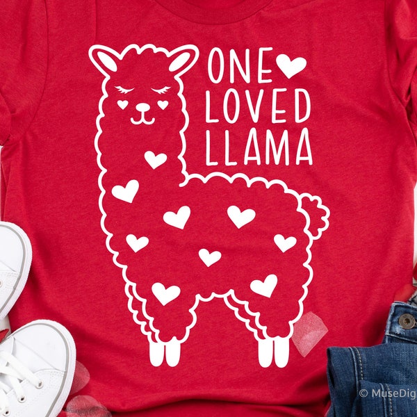 Valentine’s Day Svg, One Loved Llama Svg, Llama Valentine, Xo Xo Svg, Kids Valentines Shirt Girl Svg Files for Cricut & Silhouette, Png