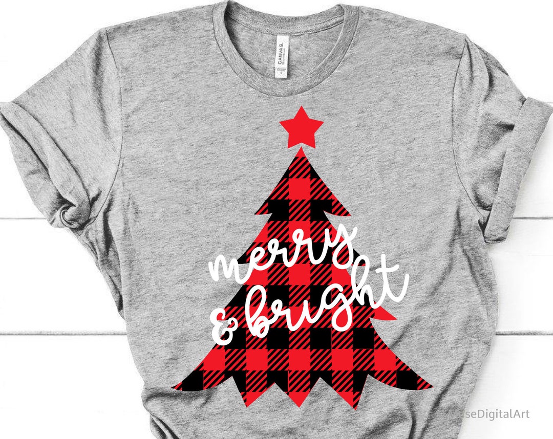 Merry & Bright Svg, Christmas Svg, Plaid Christmas Shirt Svg, Buffalo ...