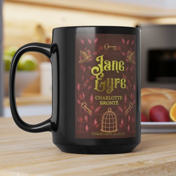 Jane Eyre Mug | Charlotte Bronte Coffee Mug | Bronte Novel Cover Mug | Black 15 ounce Mug
