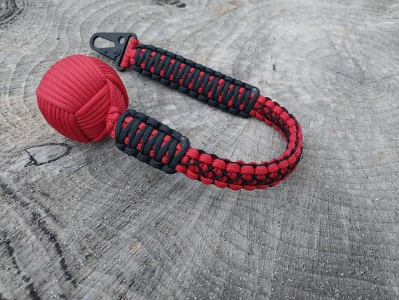 Red and Black 2 inch Paracord Monkey Fist Lanyard 2 Monkey Fist Steel Ball Core Nautical Rope Decor Paracord Accessories USA Handmade Decor