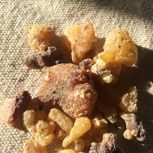 May include: A collection of resin pieces in various shades of brown and yellow. The resin pieces are irregularly shaped and have a rough texture.