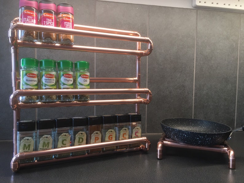 24 Jar Copper Spice Rack and Kitchen Trivet set | Etsy
