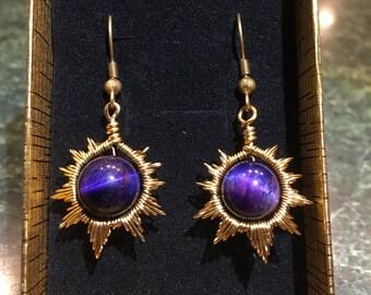 Boucles d’oreilles Galaxy Purple Starburst | | oculaires de tigres violets | Sunburst Boucles d’oreilles en pierre précieuse | | cadeaux de la Saint-Valentin Cadeau