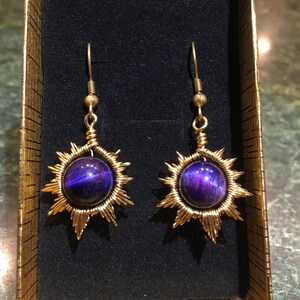 Galaxy Purple Starburst Earrings | Purple tigers eye | Sunburst | Gemstone earrings | Valentine Gift | Gift