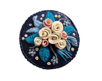 Broche floral de cerámica azul y rosa vintage, broches y alfileres vintage, bisutería vintage