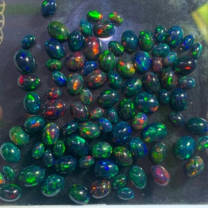 Natural Black Ethiopian Opal Cabochon Oval Multi Fire Loose Gemstone