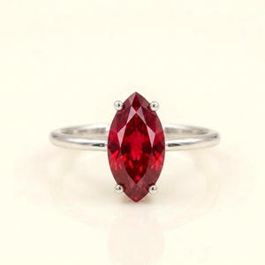 Marquise Cut Ruby Solitaire Ring | 14K Gold Plated Sterling Silver | Simulated July Birthstone Ring | Hypoallergenic Dainty Promise Ring