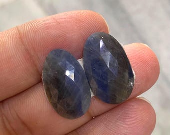 Natural Blue Sapphire Pair, Oval Rose Cut Loose Gemstones, Top Grade Deep Blue Sapphire for Earrings, Artisan Jewelry Making Supplies
