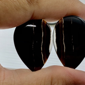 Black Banded Agate Gemstone Pair, Designer Cabochons (40x20 mm)