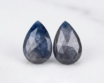 Natural Blue Sapphire Pair, Rose Cut Pear Shape Loose Gemstones, Top Grade Deep Blue Sapphire for Earrings, Artisan Jewelry Making Supplies