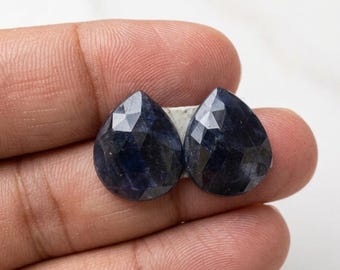 Natural Blue Sapphire Pair, Rose Cut Pear Shape Loose Gemstones, Top Grade Deep Blue Sapphire for Earrings, Artisan Jewelry Making Supplies